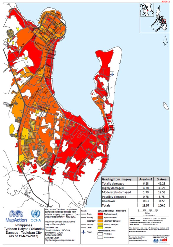 A hazard map of a city, Tacloban in the Philippines