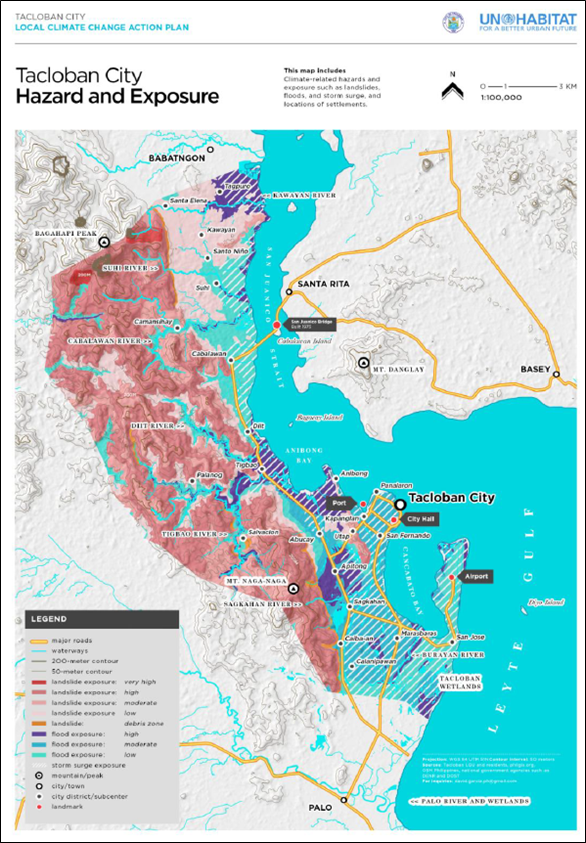 A hazard and exposure map of a city, Tacloban in the Philippines
